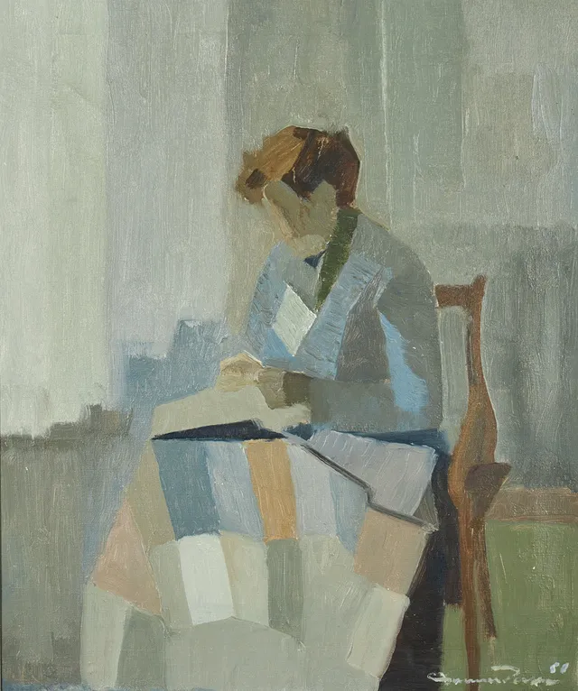 GUNNAR PERSSON (SVERIGE, FÖDD 1933). "Lilly syr lapptäcke", signerad och daterad Gunnar Persson -60, olja på duk.