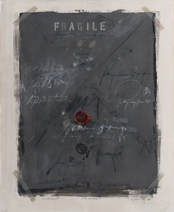 JÖRGEN WARING. BLANDTEKNIK PÅ PAPPER, KOMPOSITION, SIGNERAD & DATERAD -80. — Paintings — Crafoord Auktioner Lund