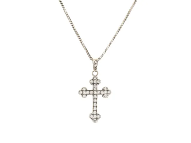 HÄNGE MED KEDJA, 18K vitguld, kors, briljantslipade diamanter ca 0,35 ctv, ca TW(G)/VS, längd 48 cm, vikt 5,6 g.