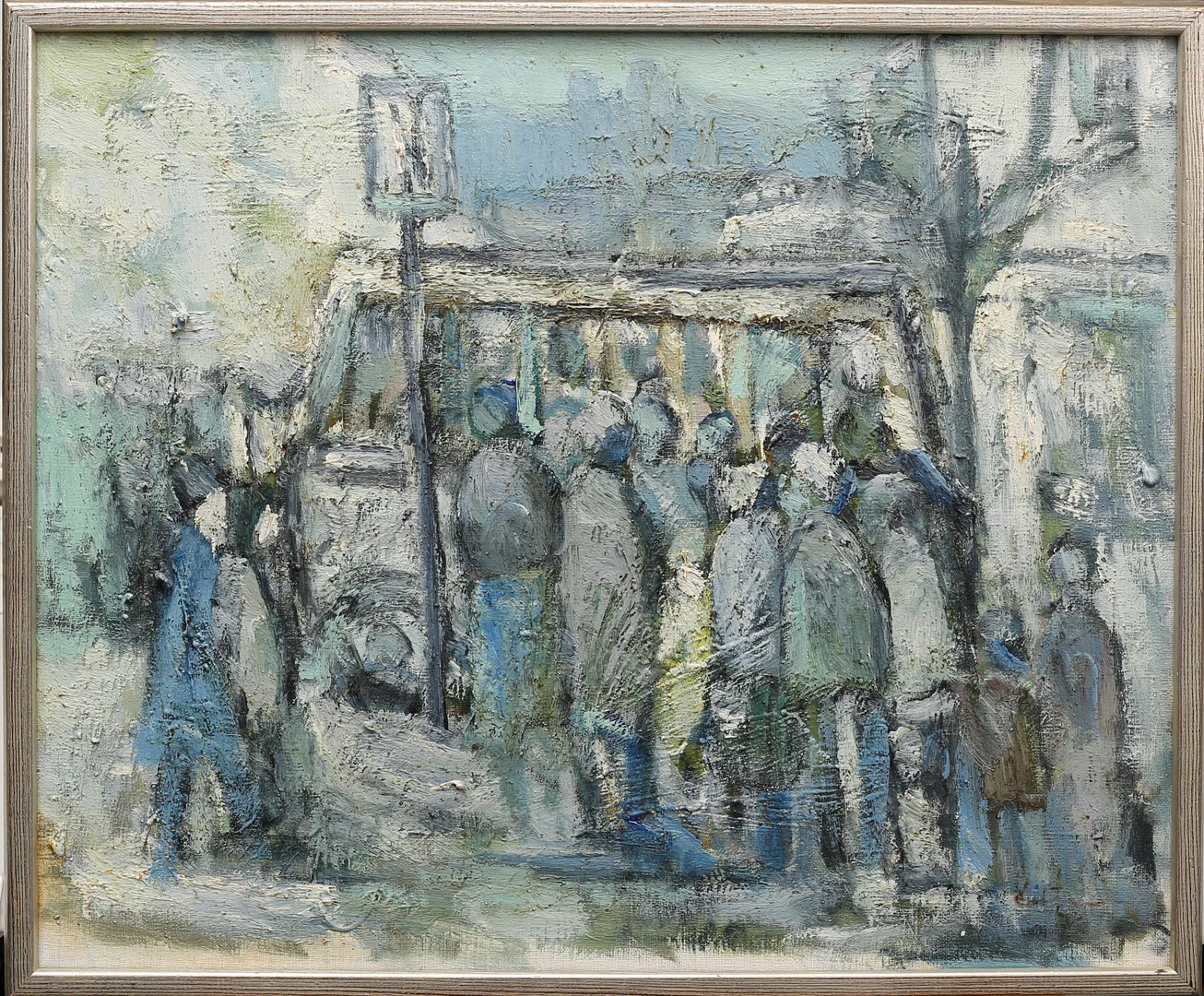 KAI CHRISTENSEN. Olja på duk, "Busshållplats" signerad. — Paintings — Limhamns Auktionsbyrå