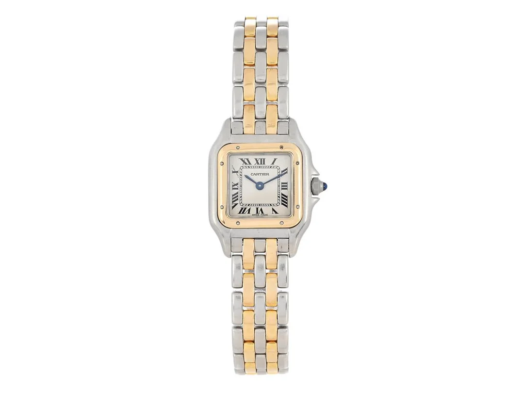 CARTIER, Panthère, Cal 157, Boett nr. 66921045959, damur, 21,5 x 21,5 (29,5) mm, stål/guld, quartz, safirglas, originallänk (2-radig), viklås, servad juni 2024, ca 1986, servicepåse. — Klockor/Cartier — Kaplans