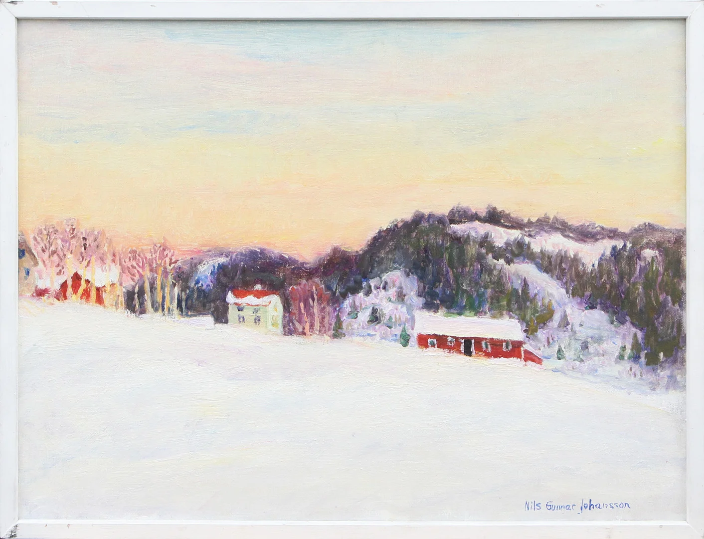 NILS GUNNAR JOHANSSON. OLJA, på duk, Vinterafton, signerad. — Paintings — Kalmar Auktionsverk
