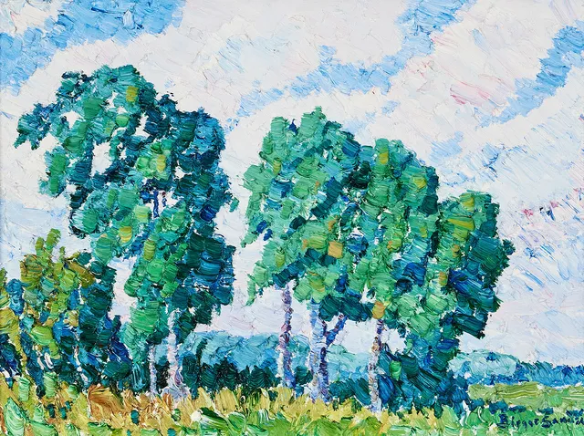 BIRGER SANDZÉN. Landscape: Cottonwood Grove, olja på pannå.