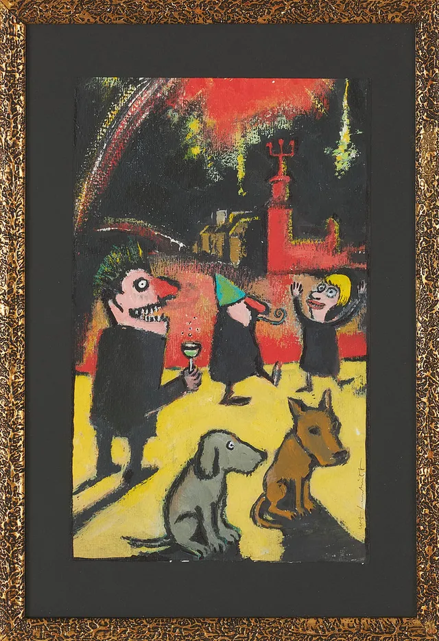 ULF LUNDKVIST (1952-). Nyårsafton, olja på papper, bläck, signerad.