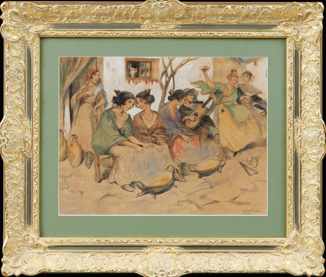 ALLAN ÖSTERLIND. Musicerande kvinnor, akvarell, signerad. — Paintings — Göteborgs Auktionsverk