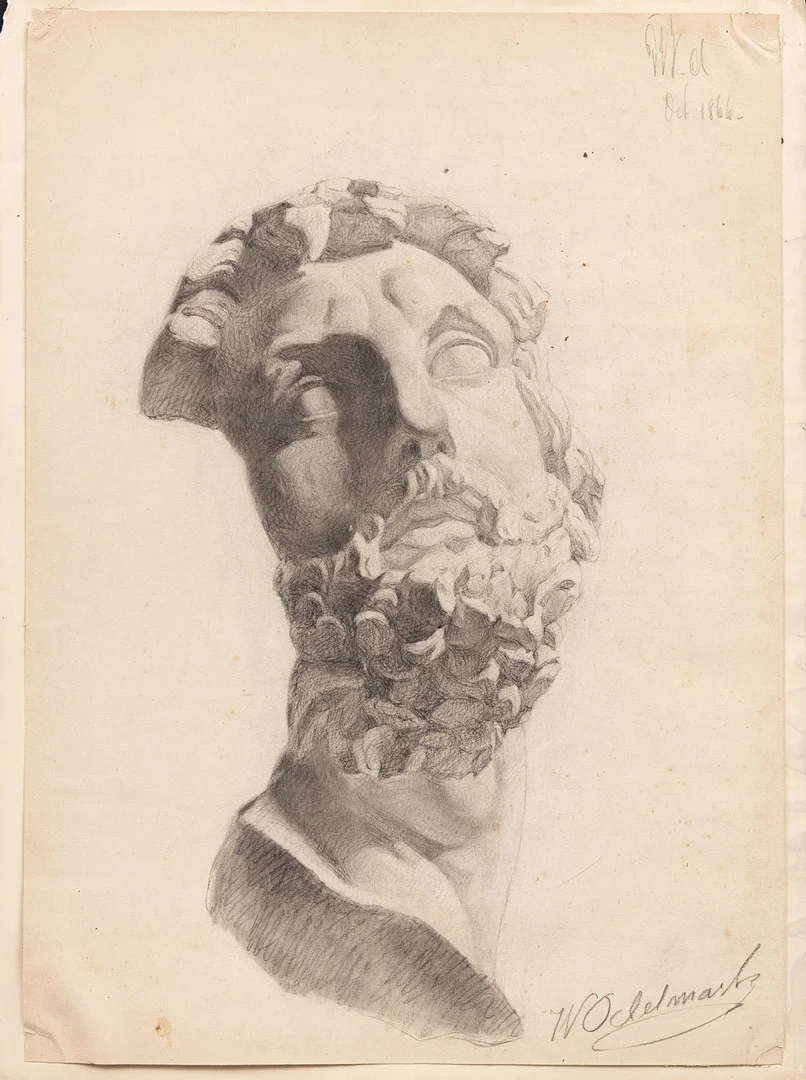 FRANS WILHELM ODELMARK. Ansikte, blyerts/kol, signerad och daterad okt 1866. — Drawings — Garpenhus Auktioner