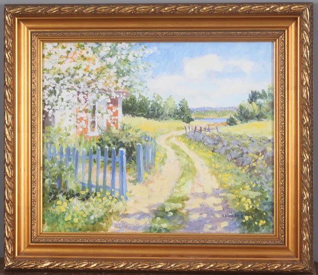 LENNART MÖLLER. Sommarträdgård, olja på duk, signerad.