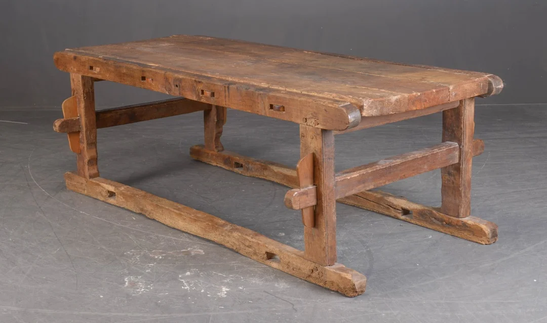 Upholstery table/Long table, solid oak, 19th century — Furniture/Dining tables, dining room furniture — Lauritz