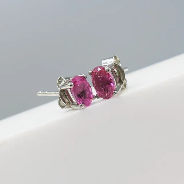 PINK TOURMALINE gemstone studs.