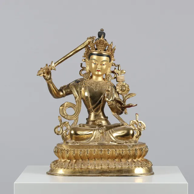 Buddhistisk skulptur af messing, Bodhisattva Manjushri, Nepal/Tibet, 1900-tallet.