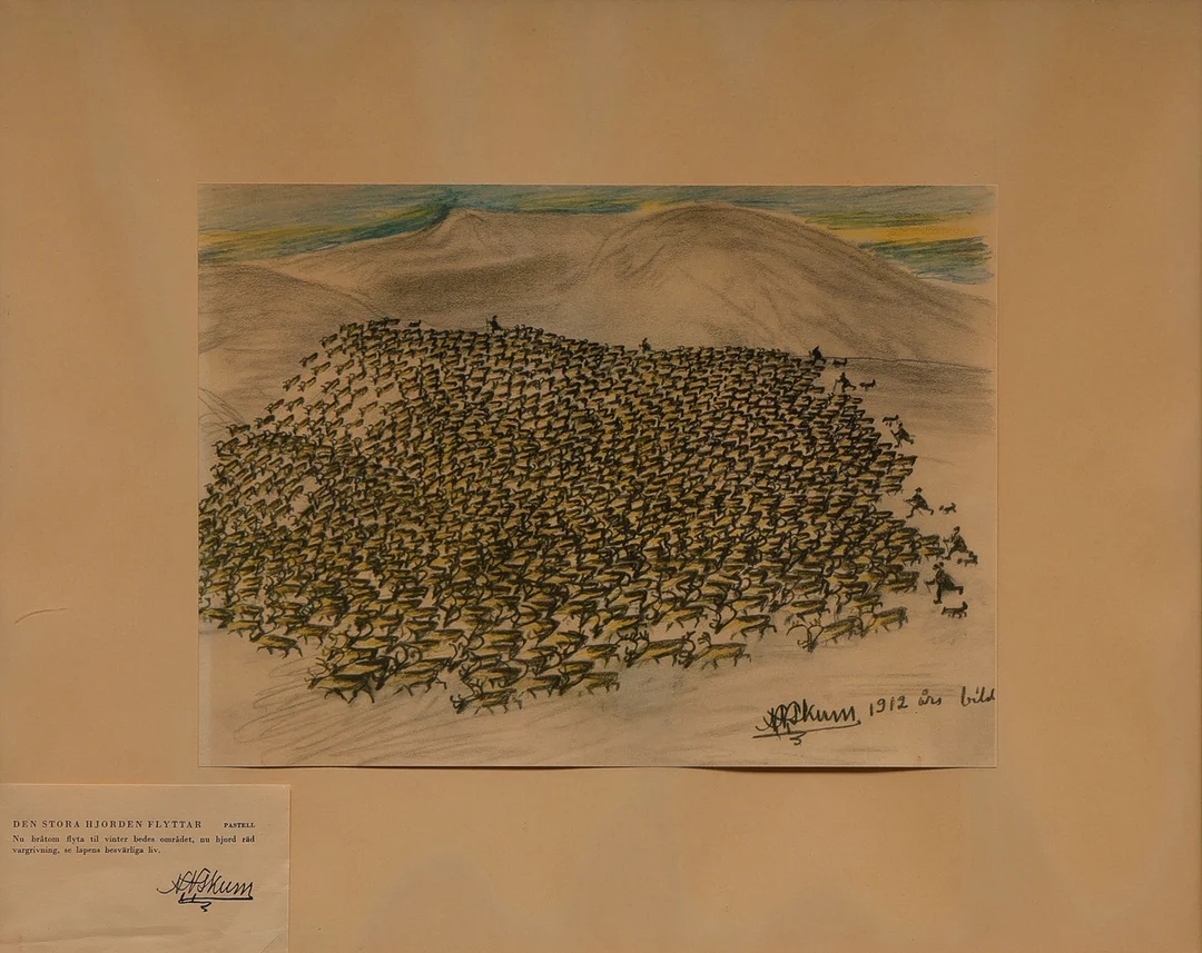 NILS NILSSON SKUM. Reproduktion " Den stora hjorden flyttar". — Engravings & Prints — Auktionsbyrån Varberg
