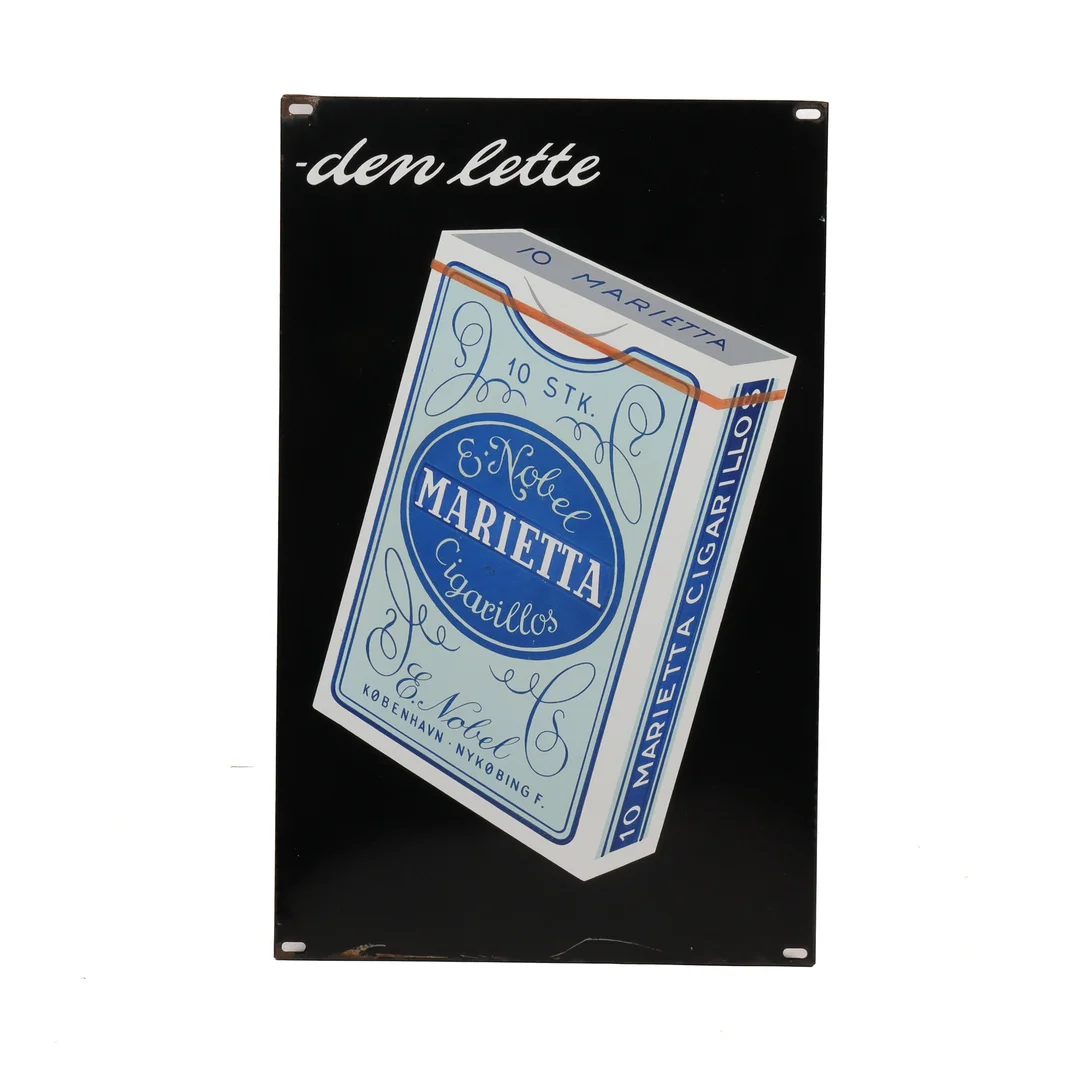 Enamel sign, '-the light, E. Nobel Marietta Cigarillos', approx. 1955 — Hobby and collectibles/Collectibles — Lauritz