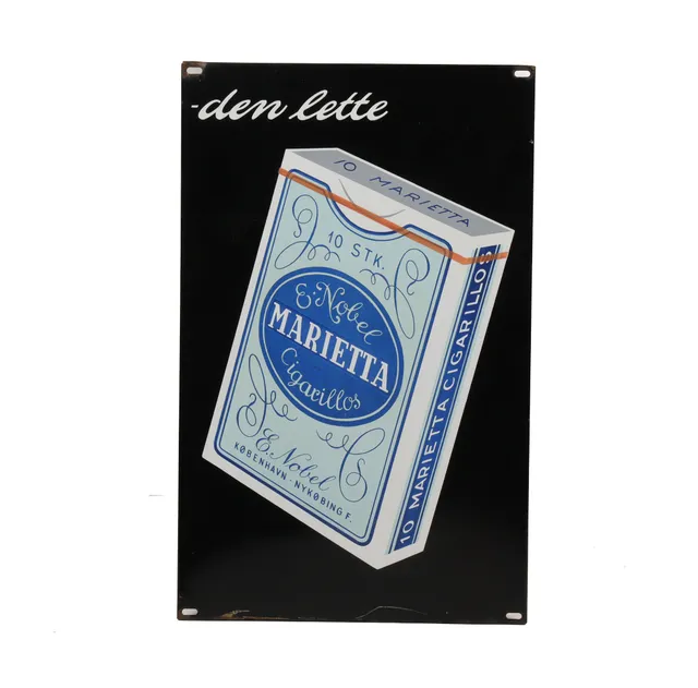 Enamel sign, '-the light, E. Nobel Marietta Cigarillos', approx. 1955