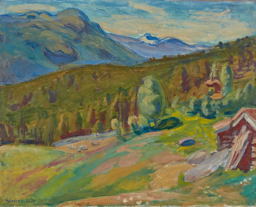 Holbø, Halvdan — Hus i landskap, 1934 — Kunst/Maleri — Blomqvist