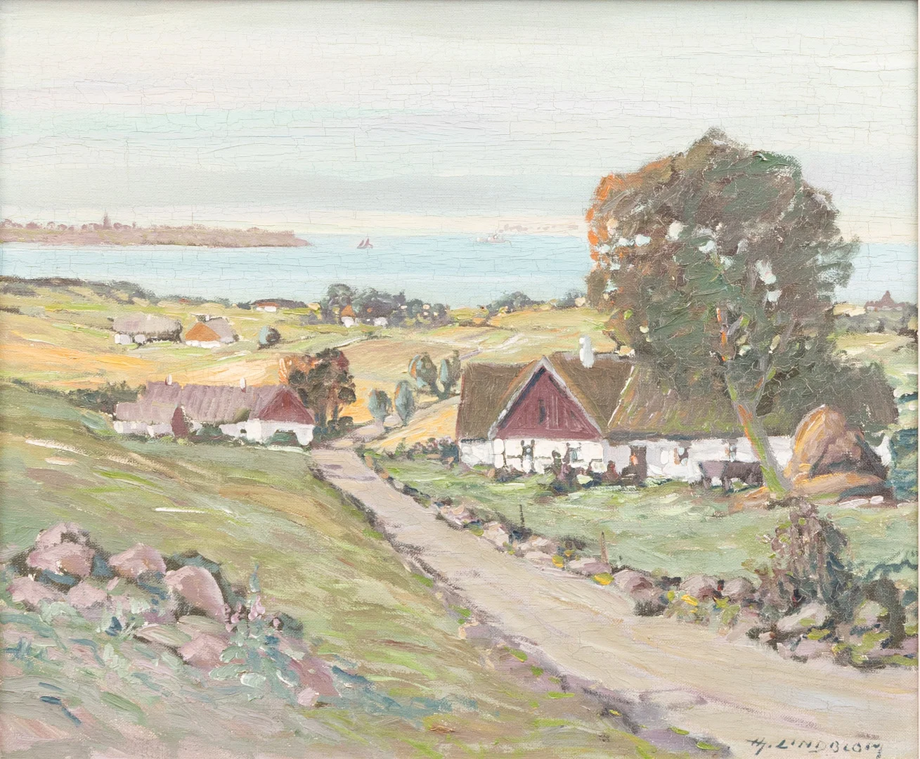 HJALMAR LINDBLOM. "Landskap vid Öresund" , olja på duk, signerad. — Paintings — Garpenhus Auktioner