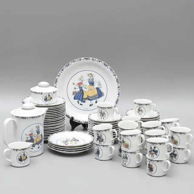 JACKIE LYND. kaffeservis, 71 delar, "Svenska Landskapsdräkter", Rörstrand, 1900-tal.
