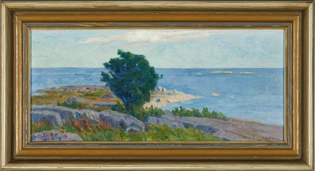 ELIAS ERDTMAN (Linköping 1862 -1945 Stockholm). Sommarkust, signerad E.Erdtman, olja på duk på pannå.