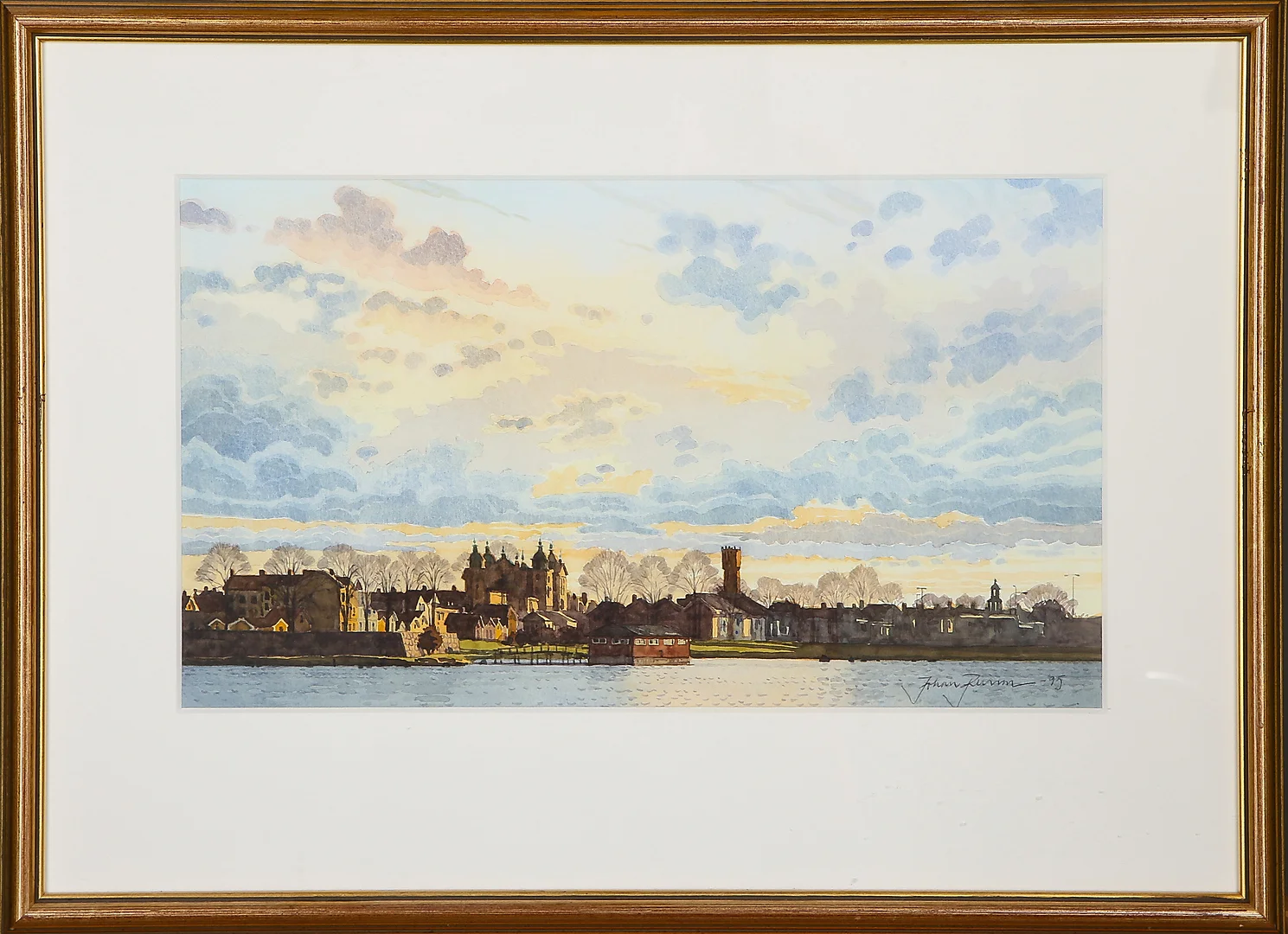JOHAN PERSSON. "Kvällsmoln över Kalmar", akvarell, signerad och daterad -95. — Paintings — Kalmar Auktionsverk