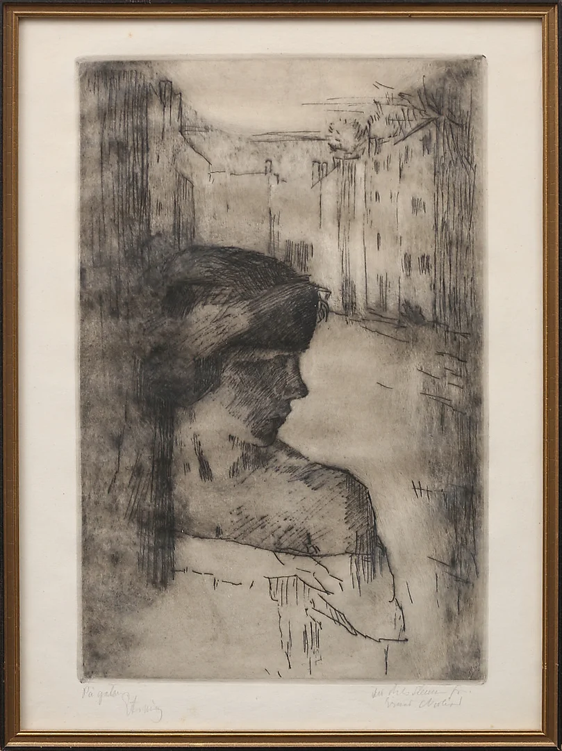 ERNST NORLIND (1877-1952). Etsning, "På gatan", betitlad och signerad. — Other — Garpenhus Auktioner