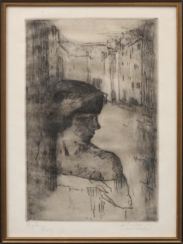 ERNST NORLIND (1877-1952). Etsning, "På gatan", betitlad och signerad.