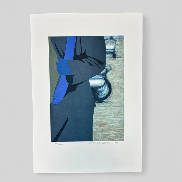 ERIK RASMUSSEN. Litografi, 160/200, "Fodgaenger med blå handske", signerad, 1988.