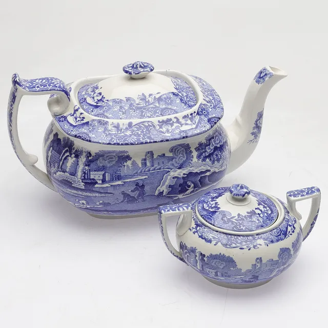 TEKANNA OCH SOCKERSKÅL,"Italian", keramik, Spode, England.