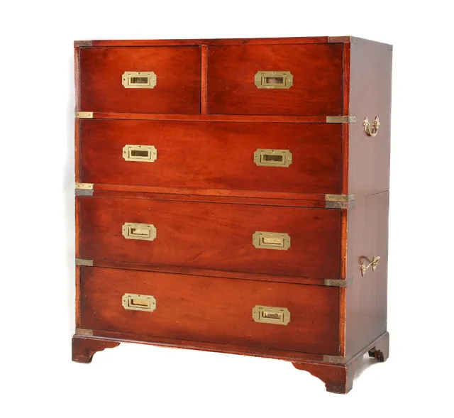 Two-piece Military chest of drawers in mahogany and brass (2)