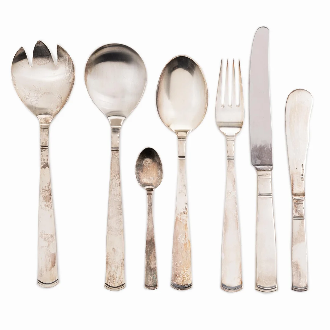 Jacob Ängman, bestickservis i schatull, 50 delar, silver, "Rosenholm", GAB, Stockholm, 1935-2001. — Silver/Design — Bukowskis
