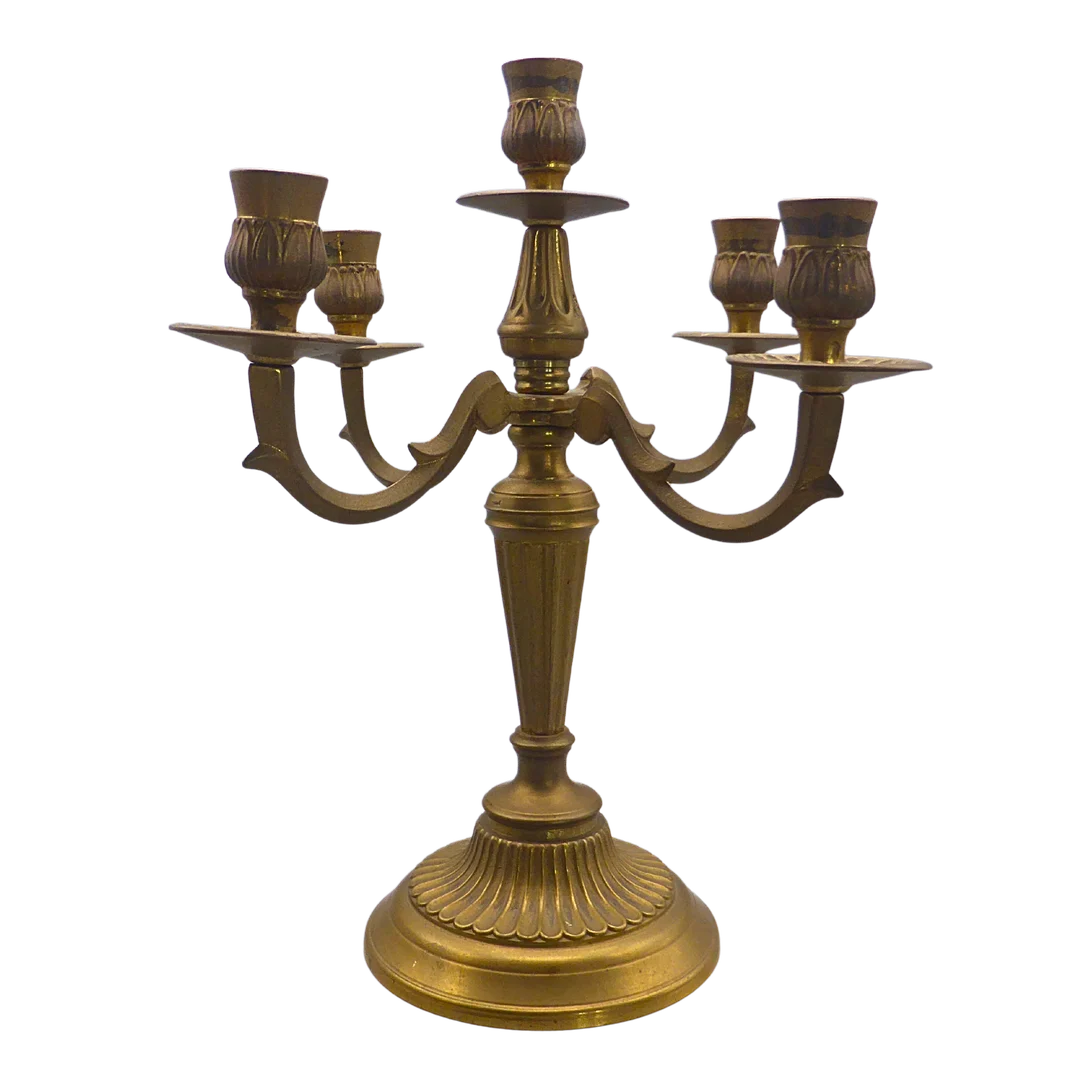 5-ARMIGER KERZENSTÄNDER AUS MESSING. — Candlesticks — Auktionshaus Stuber's Hammerschlag