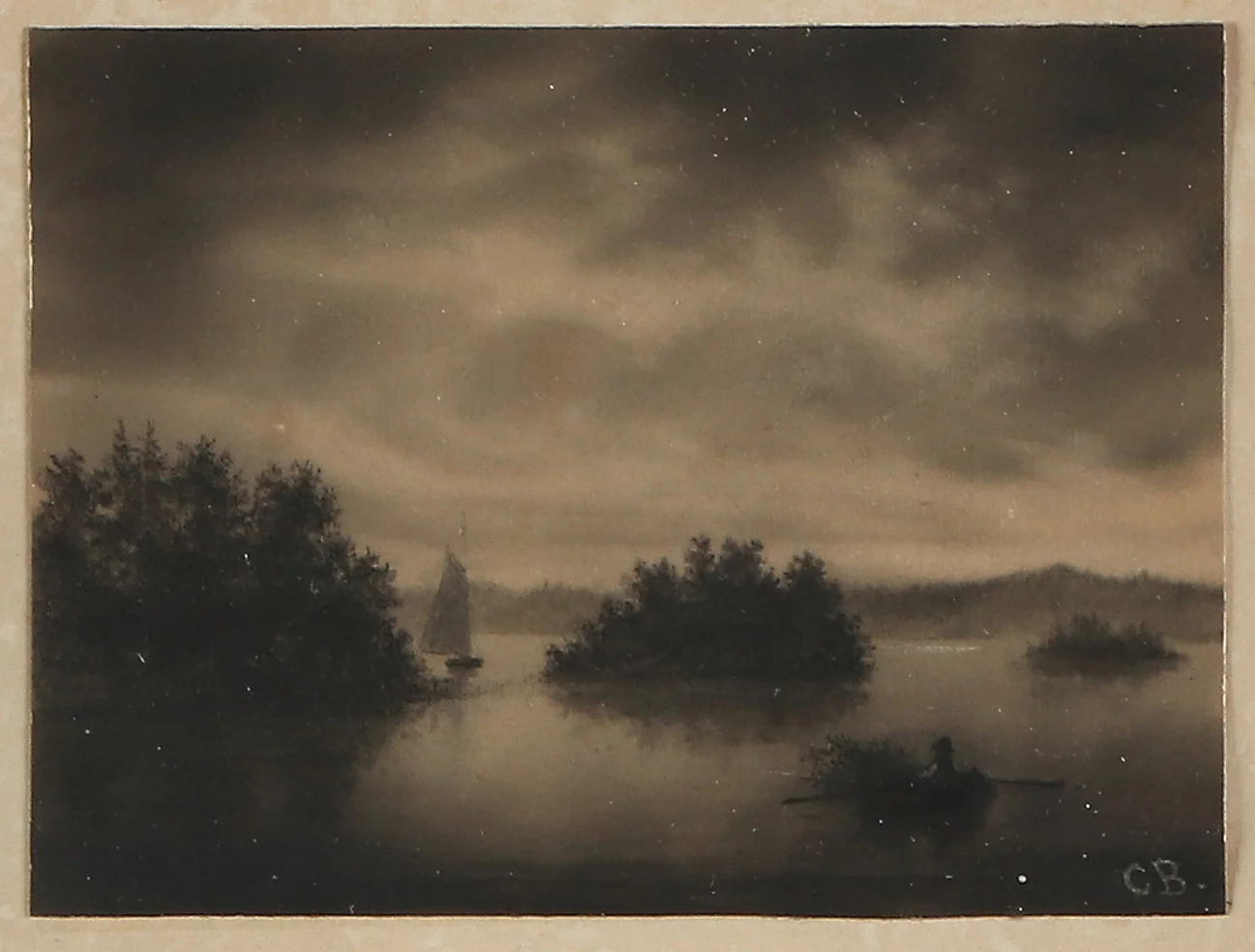 CONNY BURMAN. Kolteckning. "Utsigt från Drottningholms slott". Signerad CB. Proveniens: Sofiero slott, inköpt på auktion 1974, märkt med Kungl. husgerådskammarens nr 21. — Drawings — Skånes Auktionsverk