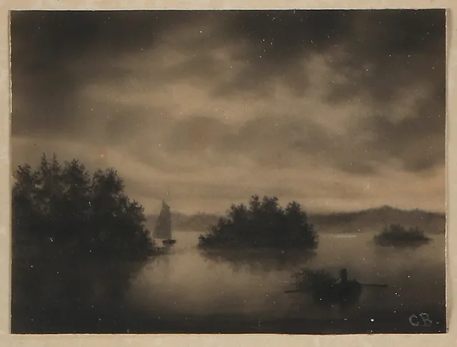 CONNY BURMAN. Kolteckning. "Utsigt från Drottningholms slott". Signerad CB. Proveniens: Sofiero slott, inköpt på auktion 1974, märkt med Kungl. husgerådskammarens nr 21.