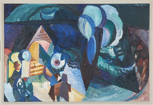 STIG ÅKERVALL  (1919-1951). Abstrakt komposition, olja på duk, signerad samt daterad 1947.