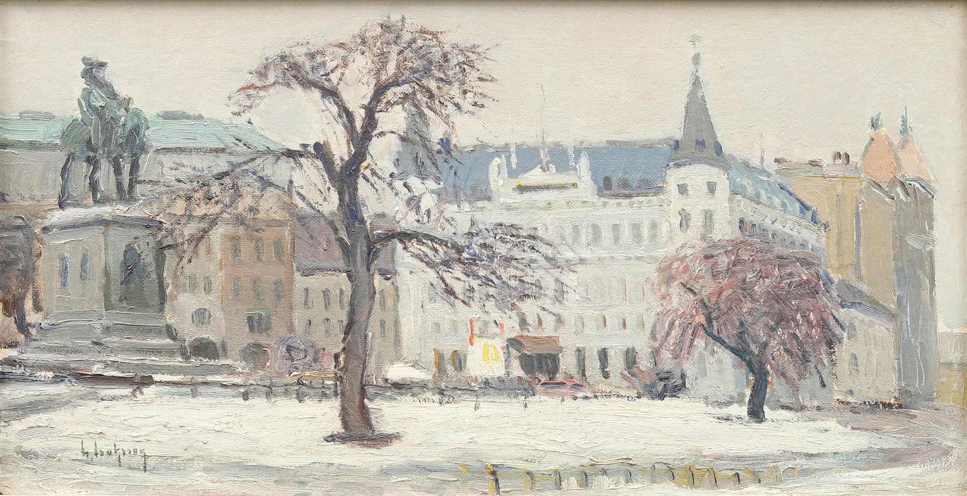 GIDEON ISAKSSON. Stortorget i Malmö, olja på duk, signerad G. Isaksson. — Paintings — Garpenhus Auktioner