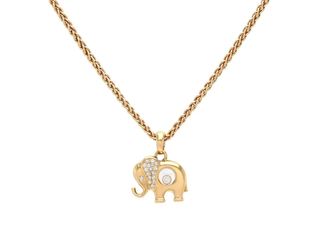 CHOPARD, collier, 18K guld, Happy Diamond, briljant och åttkantslipade diamanter 0,16 ctv, serienr 9257007 längd 41,5 cm, vikt 13,9 g, etui. — Smycken/Collier — Kaplans