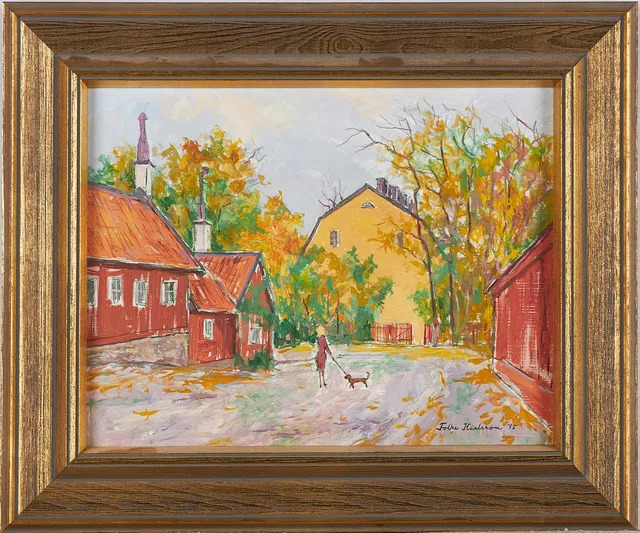 FOLKE KARLSSON (1907-1988). "Kvastmakarbacken", olja på pannå, signerad och daterad: Folke Karlsson 1975.