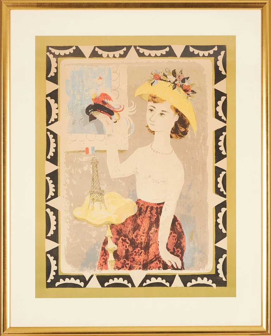OLLE OLSSON HAGALUND. "Modisten", färglitografi, signerad, numrerad 83/360. — Engravings & Prints — Stockholms Auktionsverk Magasin 5