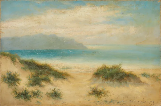 WILLIAM LANGLEY (aktiv.1880-1920). Sanddyner - kustlandskap, signerad, olja på duk.
