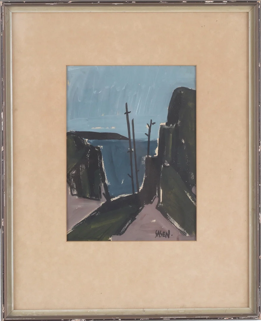STIG SASEN. Landskapskomposition, gouache, signerad. — Paintings — Stadsauktion Sundsvall