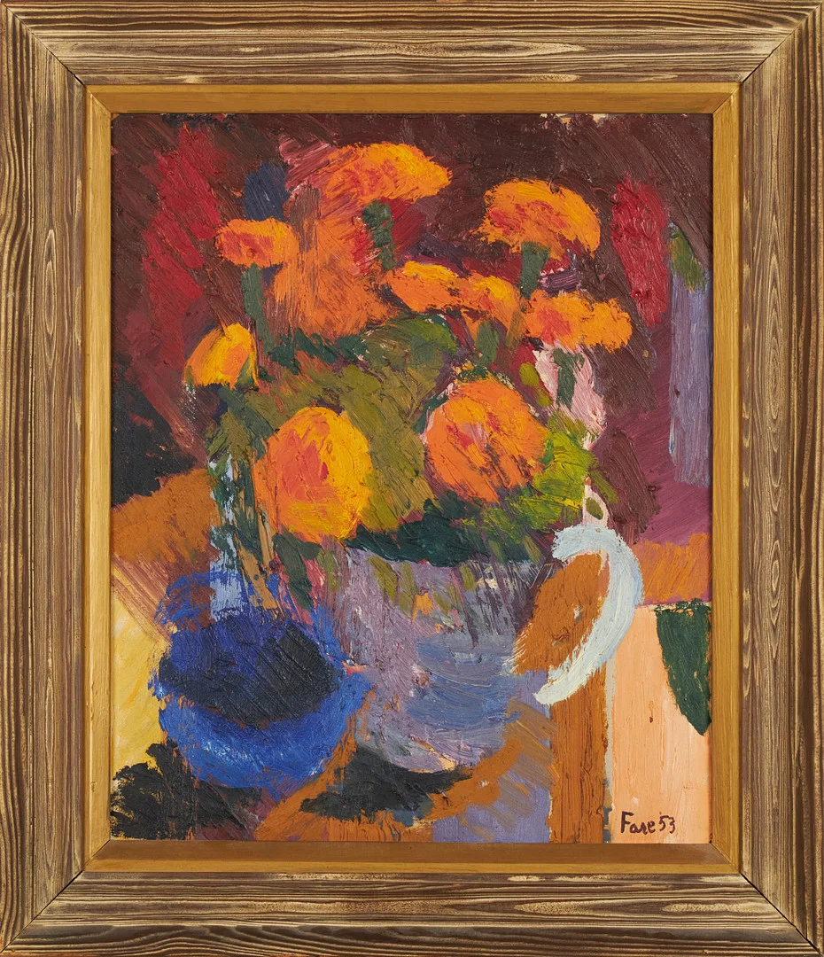 LEOPOLD FARE. Blomsterstilleben, olja på pannå, signerad Fare- 53. — Paintings — Stockholms Auktionsverk Magasin 5