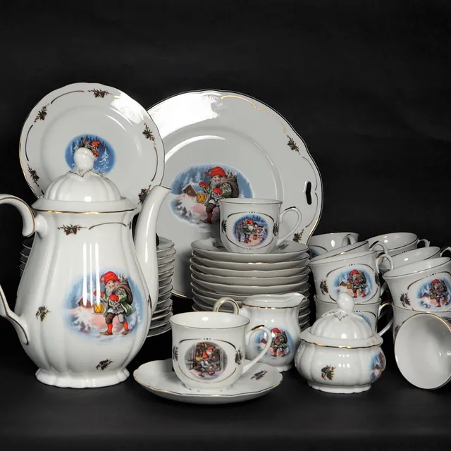 JULSERVIS, kaffe, 32 delar, porslin, "Gammaldags Jul", Lars Carlsson, Christineholm.