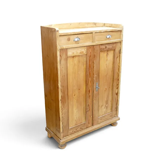 A 19TH CENTURY STRIPPED PINE CUPBOARD.