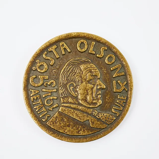 BROR HJORTH. Medalj, brons, Gösta Olsson 60 år, Svensk Franska Konstgalleriet, Aetatis Suae, 1943.