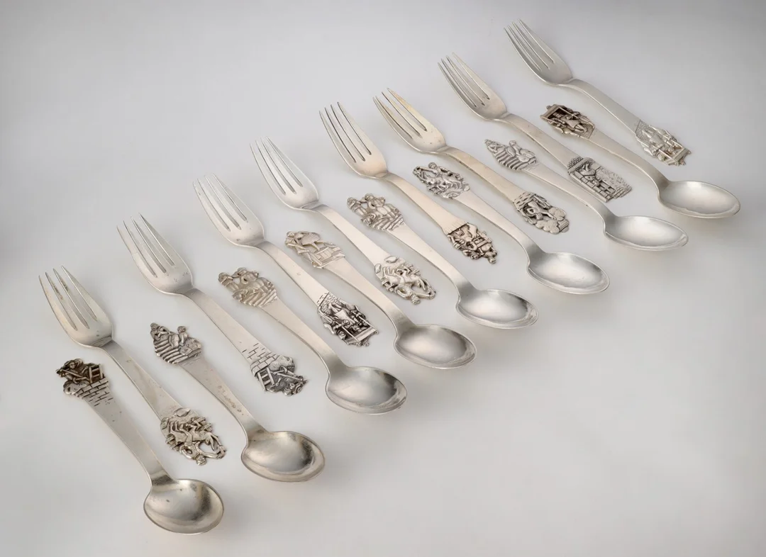 Horsens Silverware Factory. Silver children's cutlery from the 'Eventyr series' for 8 people (16) — Silver, bronze, copper and pewter/Silver flatware — Lauritz