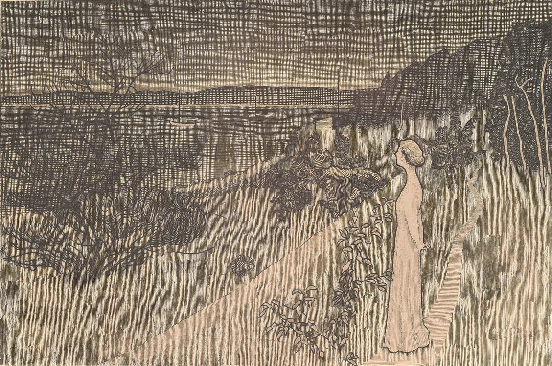 Sohlberg, Harald — "Dame ved stranden (Stillheten II)" 1931 — Kunst/Grafikk — Blomqvist