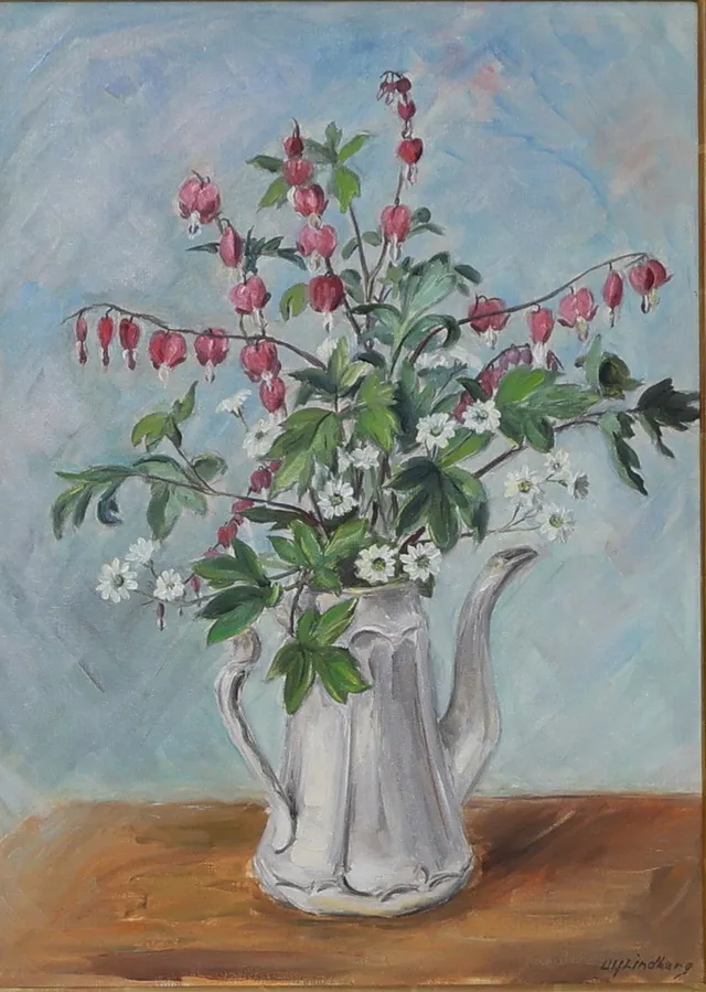 ULF LINDBERG. Olja på duk, blomsterstilleben, signerad.