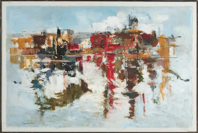 GÖSTA SUNDSTRÖM (1920-2008). "Spansk hamn", olja på duk, signerad Sundström.