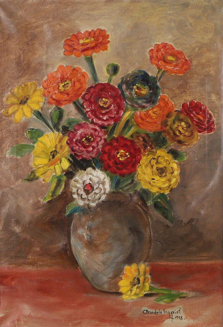 CARIN BRANDELS ENGQVIST. Blomsterstilleben, olja på duk, signerad C. Brandels Engqvist. — Paintings — Helsingborgs Auktionskammare