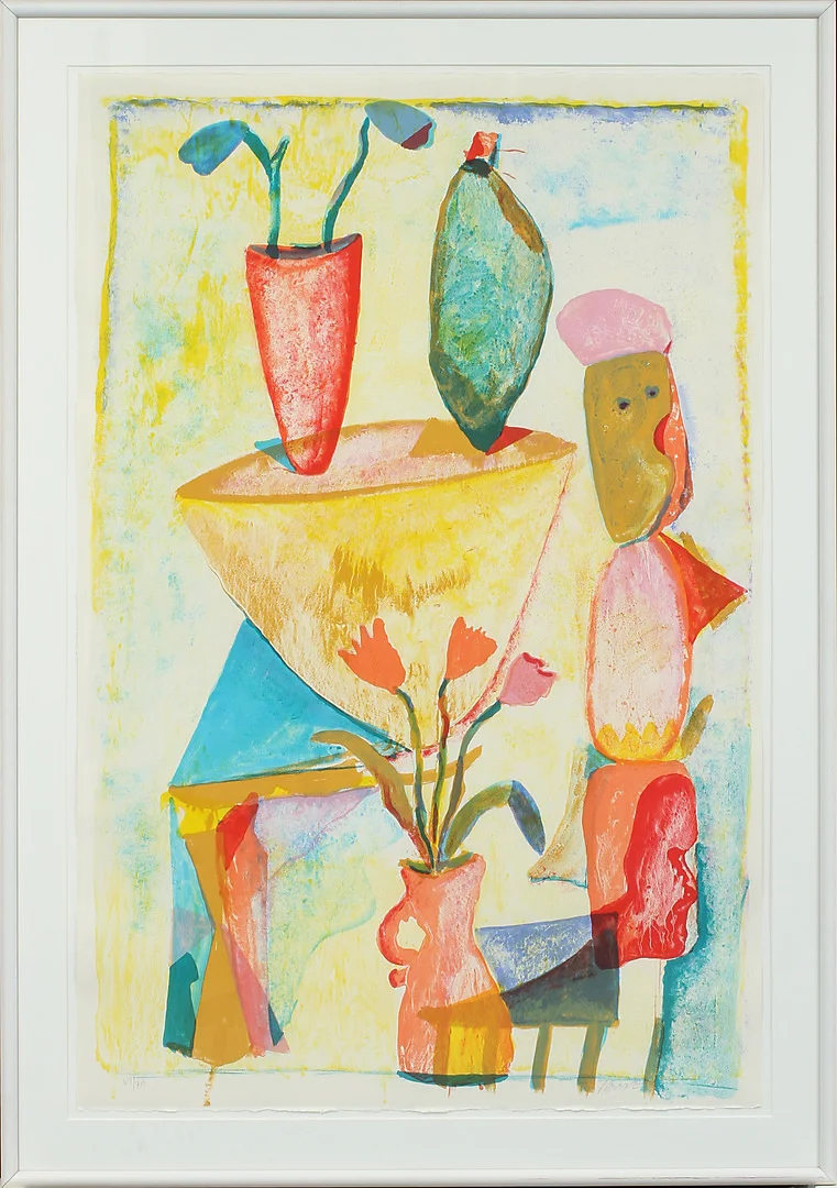 JOHNNY FORSSTRÖM. Komposition med figur, färglitografi, signerad och numrerad 64/70. — Engravings & Prints — Göteborgs Auktionsverk