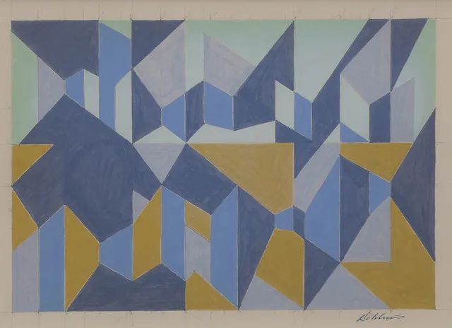 PER-ERIK BÖKLIN. Geometrisk komposition, gouache på pappskiva, signerad och daterad 56.