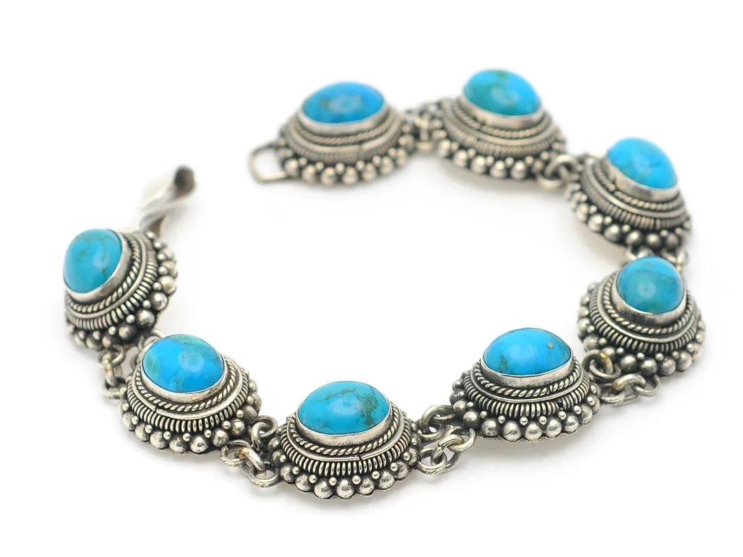 ARMBAND, sterlingsilver, turkoser, längd 19 cm, vikt 31,1 g. — Smycken/Armband — Kaplans